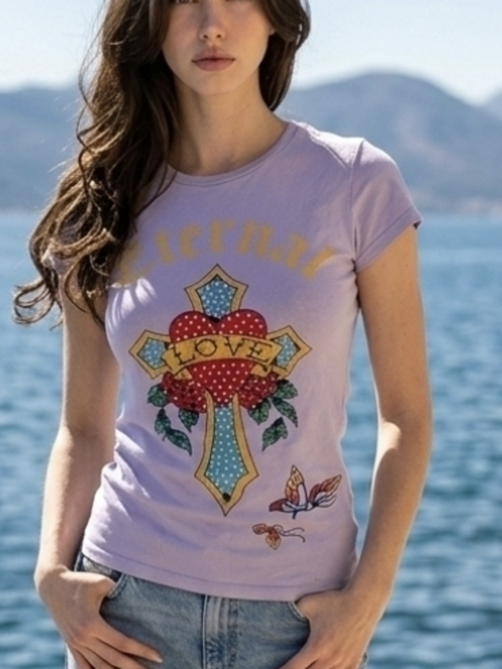 Ed Harvey Vintage Lavender Graphic 'Love' Cross Tee - Women